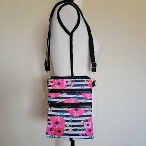 NWT Avenue 9 Shoulder Crossbody Bag Purse 3 Zipper Compartments Floral Adjust